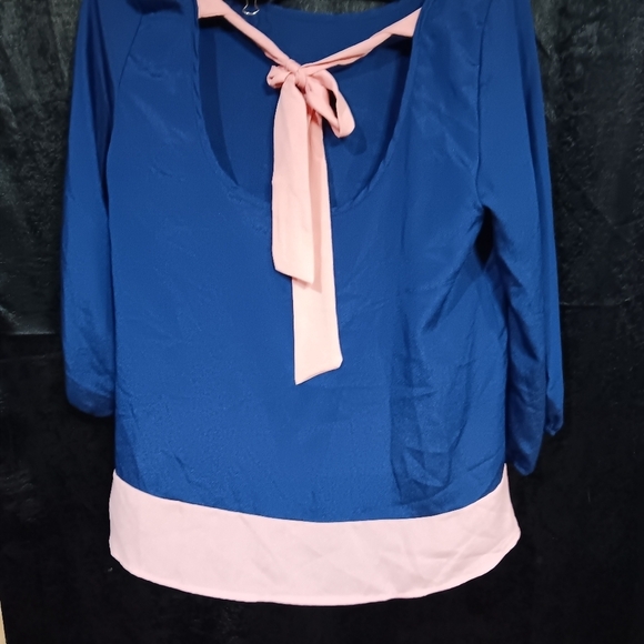 Gorgeous blue blouse with pink accents by cocolove size Large - Picture 2 of 4